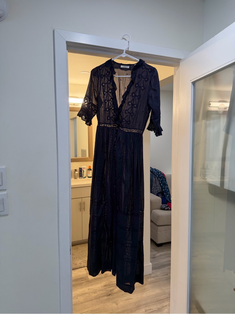 doen rosabella dress in adriatic Navy Ruffle-Trim Maxi Dress - Picture 4 of 4